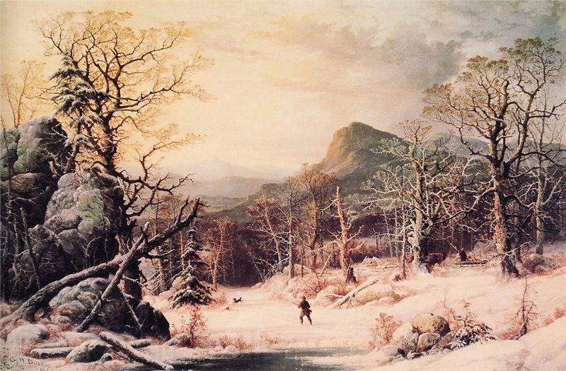 George Henry Durrie Hunter in Winter Wood Norge oil painting art
